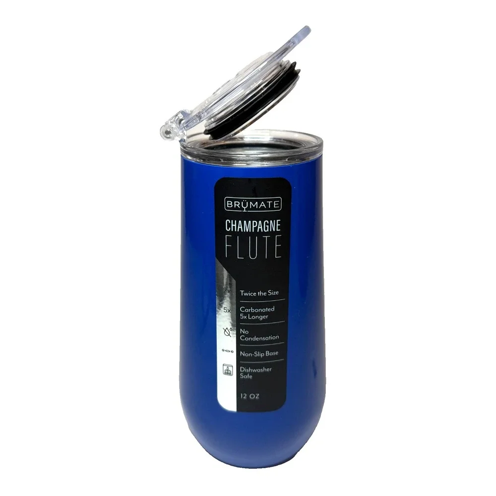 Brumate Insulated Champagne Flute 12oz Tumbler Flip Lid Royal Blue‎ Only 1 Left!